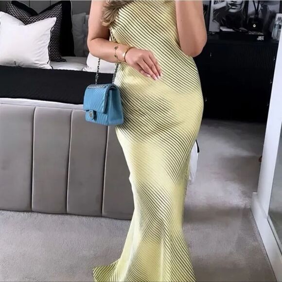 NWT ZARA SATIN EFFECT HALTER NECK LONG DRESS - Picture 3 of 11